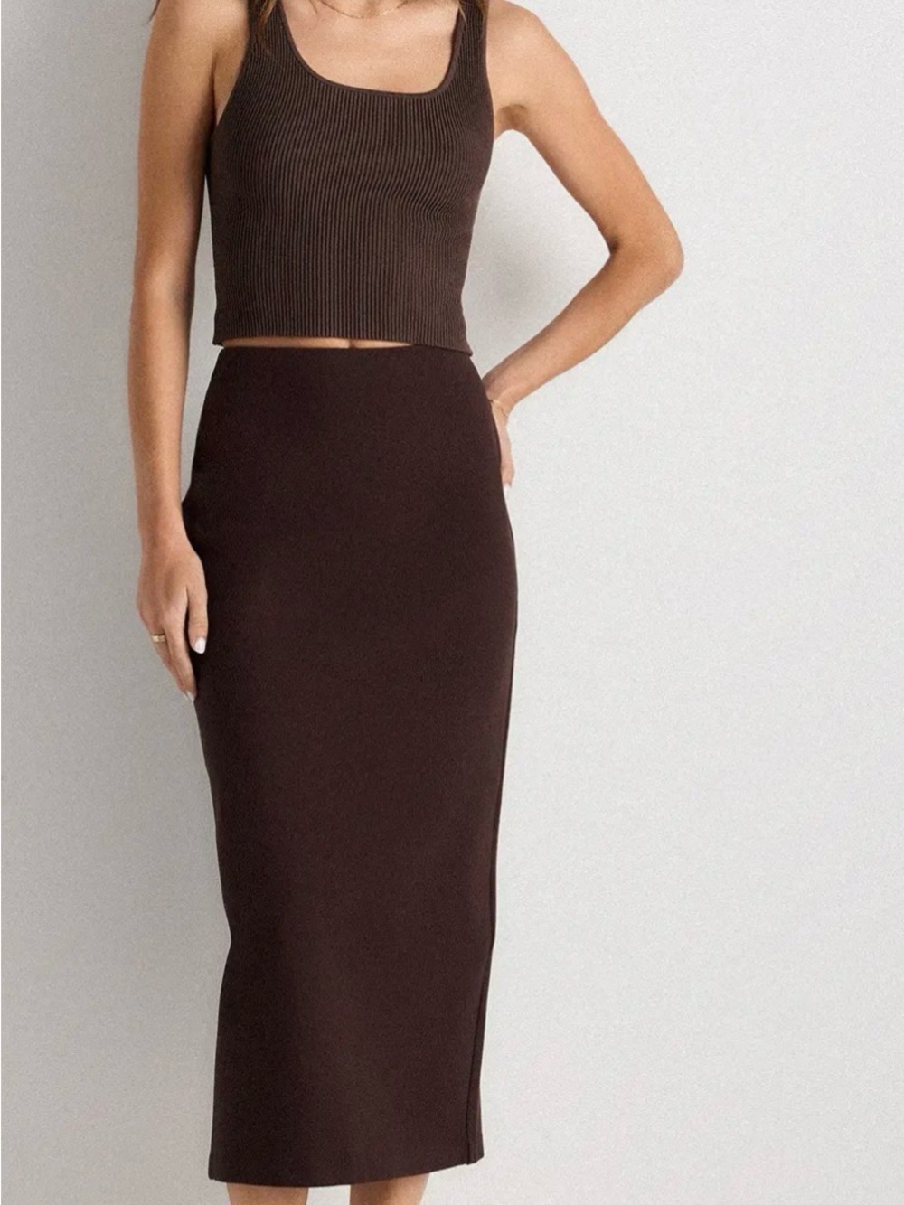 Quince Dark Brown Slim Pencil Midi Skirt
